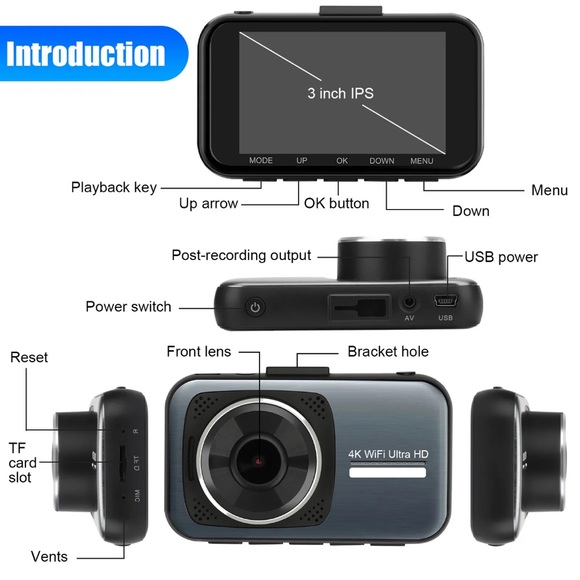 4K HD 1080P DVR Car Dual Lens Dash Cam Front/Rear Video Recorder Cam Gsensor New - Picture 10 of 15